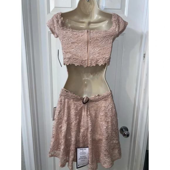 City Studio Pink Glitter 2Pc Crop Top & Skirt - Picture 2 of 5